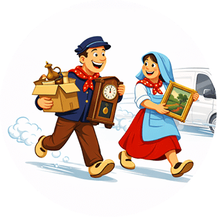 Les personnages du logo de tchantchès et nanesse avec des objets valorisables